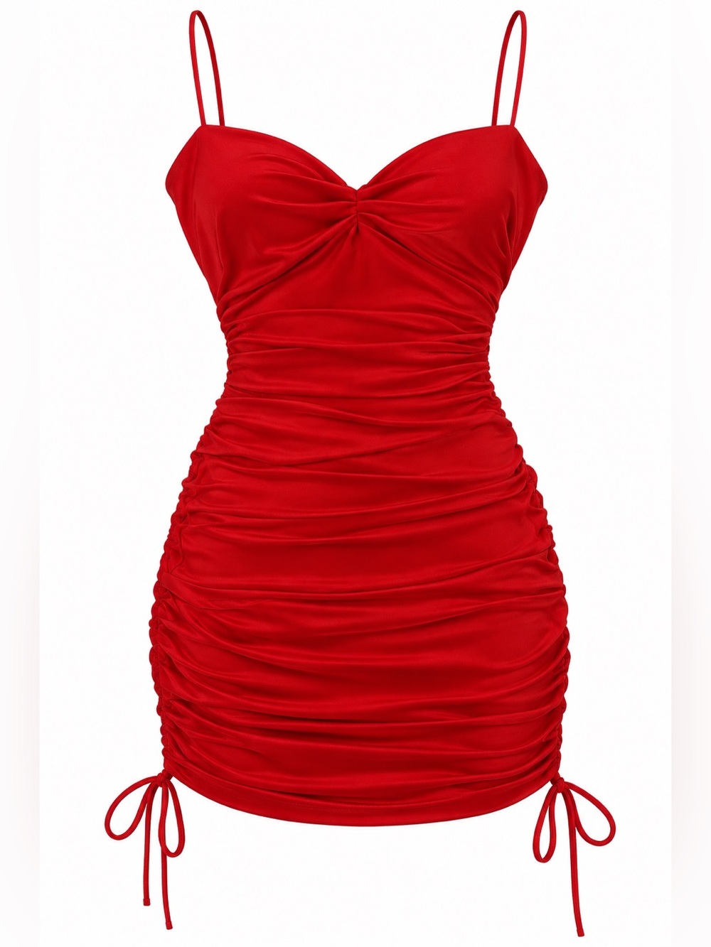 Windsor Red Ruched Spaghetti Strap Mini Dress